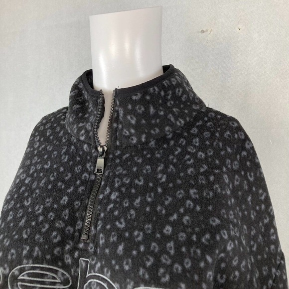 Bebe Sport Pullover Jacket Womens Sz M Black Gray Leopard Fleece 1/4 Zip LOGO - Picture 2 of 8